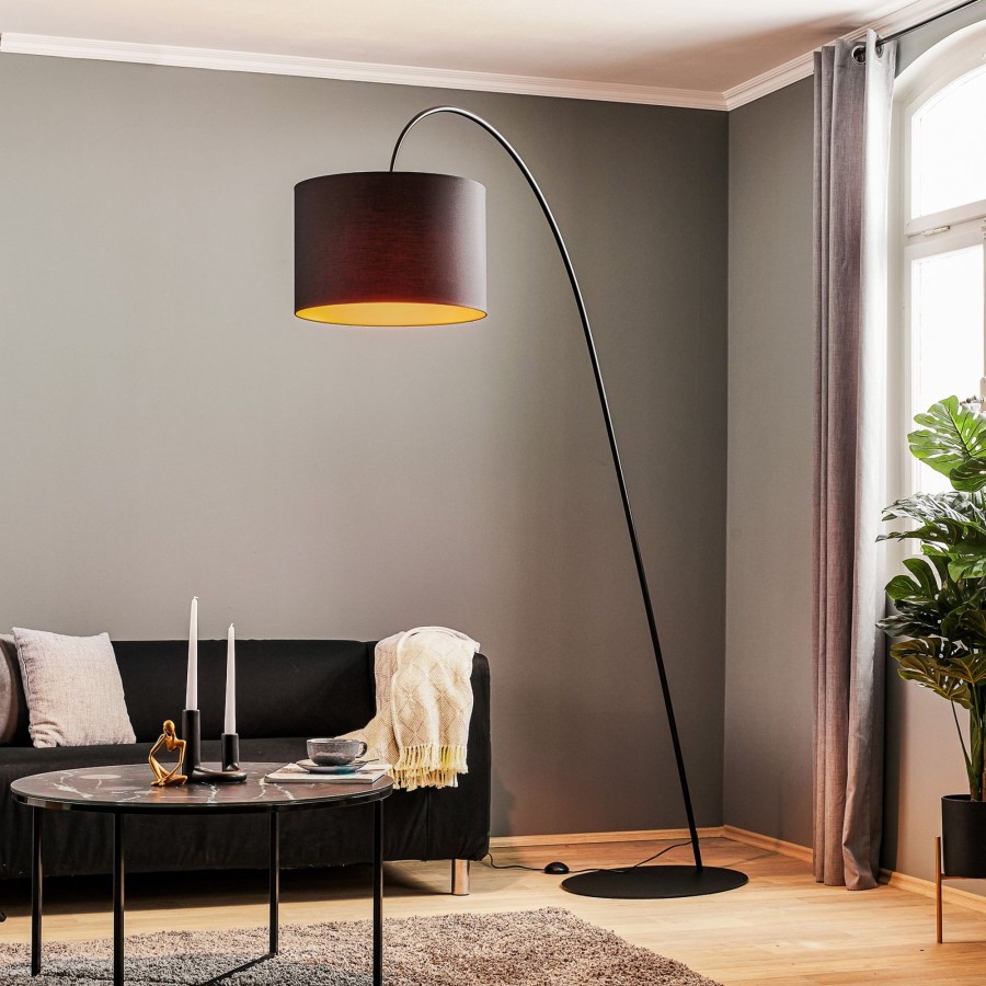 Lampes D'Interieur Nowodvorski Lighting | Lampadaire Arque Avec Abat-Jour Noir Et Dore Noir, Dore