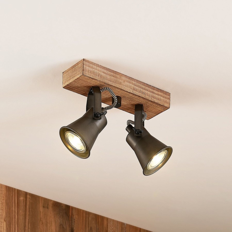 Lampes D'Interieur Lindby | Lindby Grandesa Spot Pour Plafond, A 2 Lampes Brun, Noir