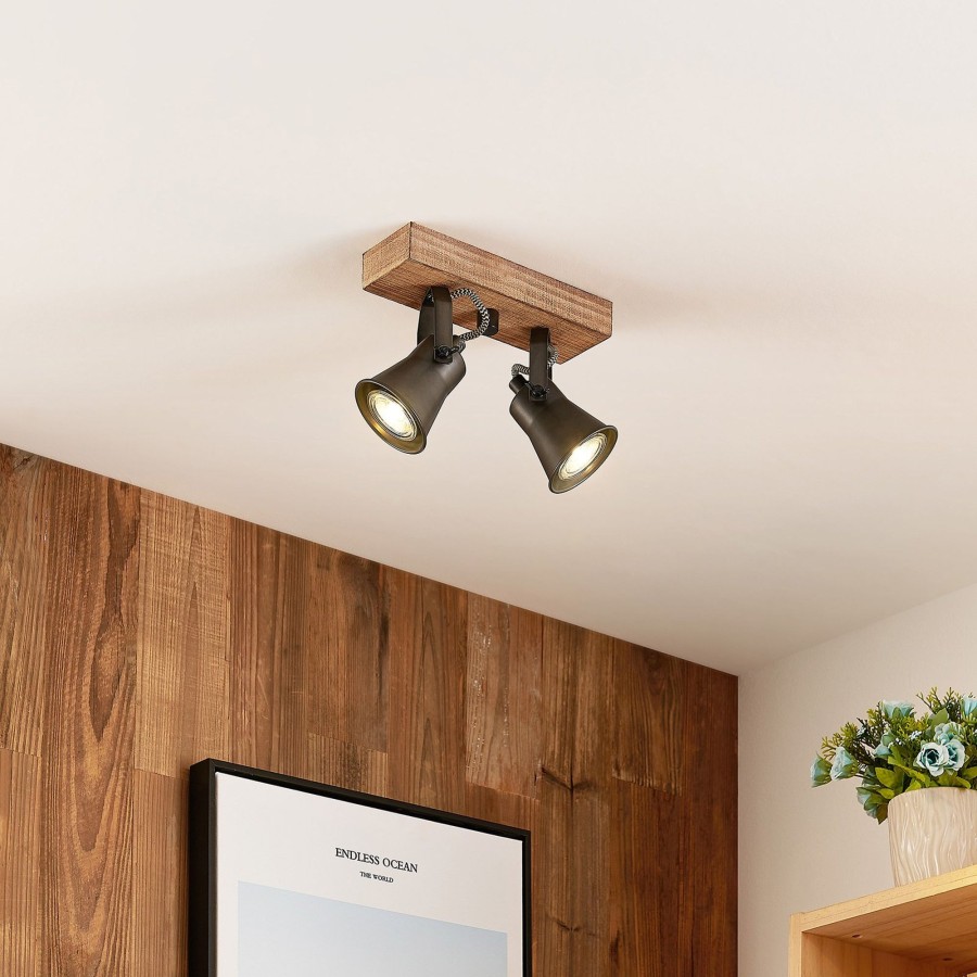 Lampes D'Interieur Lindby | Lindby Grandesa Spot Pour Plafond, A 2 Lampes Brun, Noir