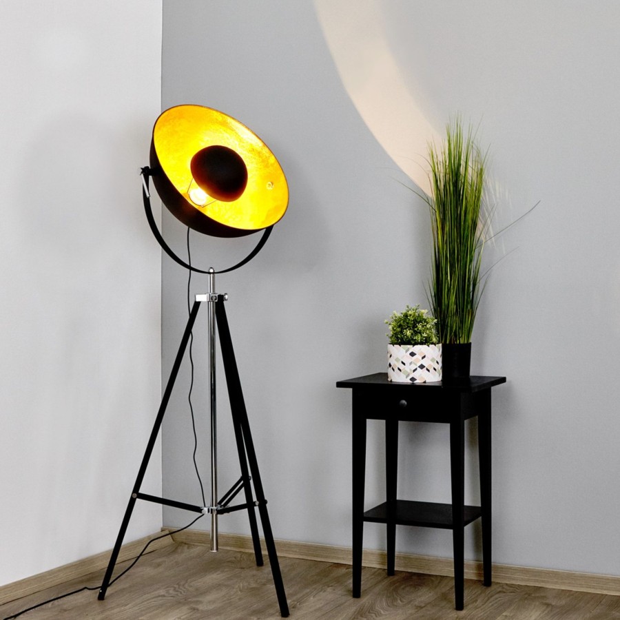 Lampes D'Interieur Lindby | Lampadaire Mineva En Noir Et Dore Noir, Dore, Chrome