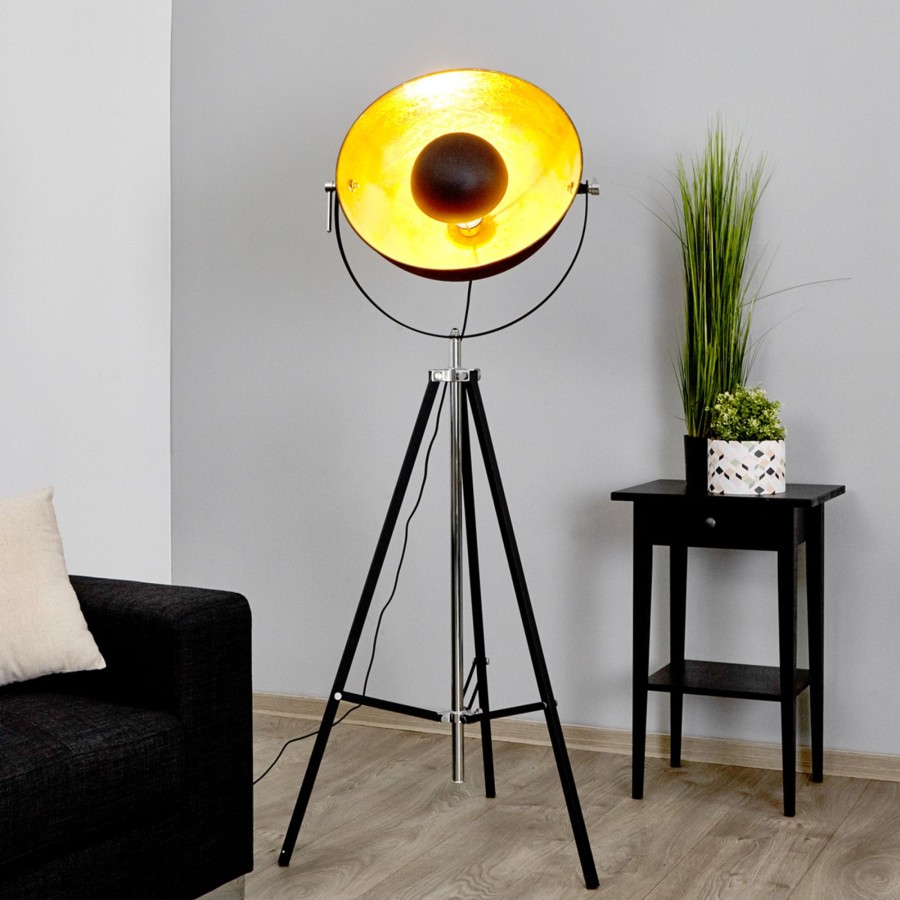 Lampes D'Interieur Lindby | Lampadaire Mineva En Noir Et Dore Noir, Dore, Chrome