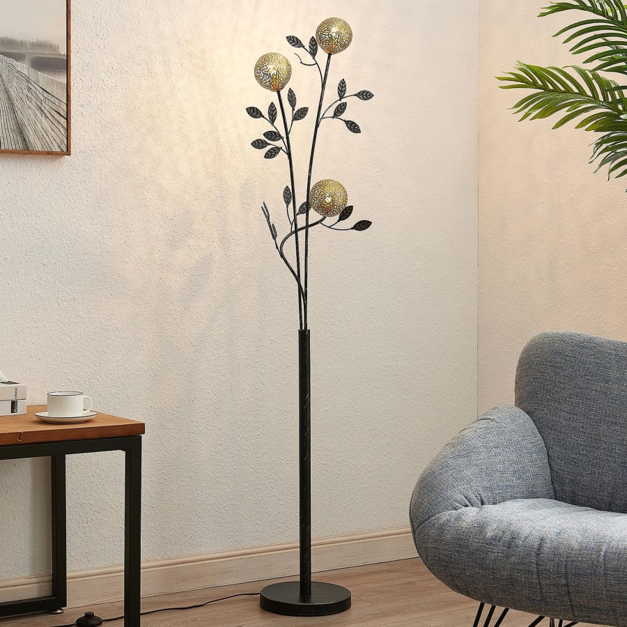 Lampes D'Interieur Lucande | Lucande Evory Lampadaire, Oriental Noir, Dore