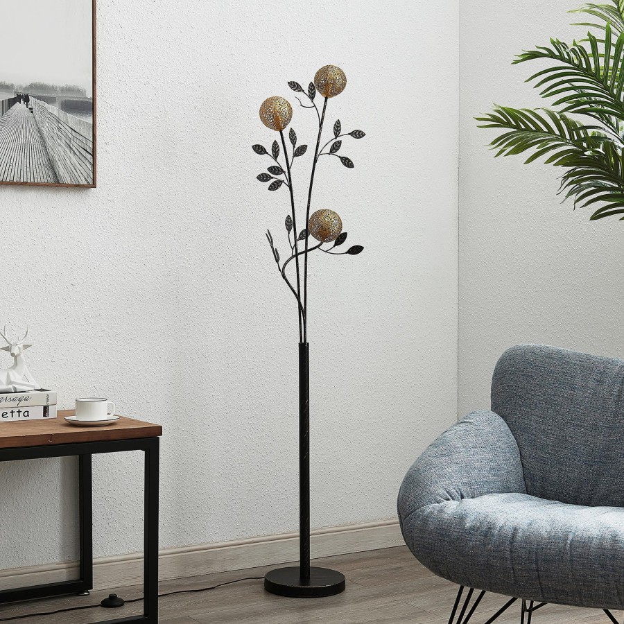 Lampes D'Interieur Lucande | Lucande Evory Lampadaire, Oriental Noir, Dore