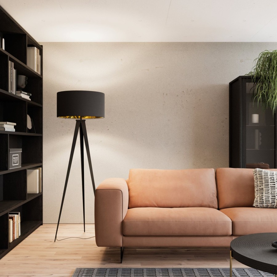 Lampes D'Interieur Lindby | Lampadaire Noir Et Dore Benik En Forme De Trepied Noir, Dore