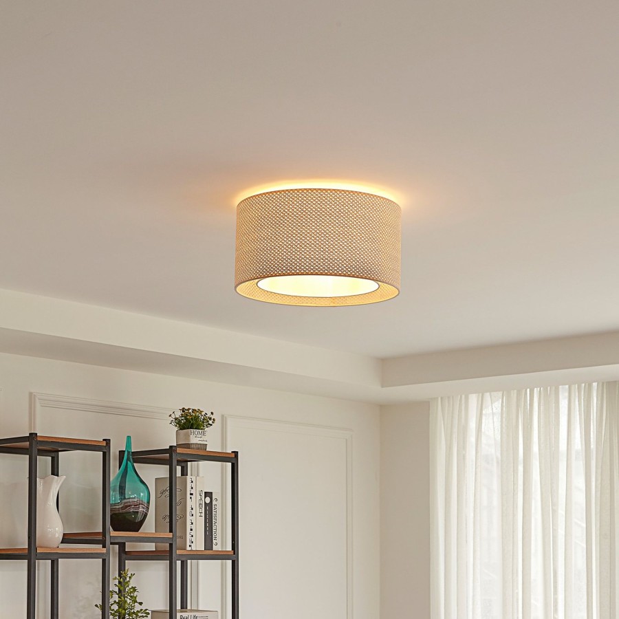 Lampes D'Interieur Lindby | Lindby Soula Plafonnier Tissu O 40 Cm Bois Clair