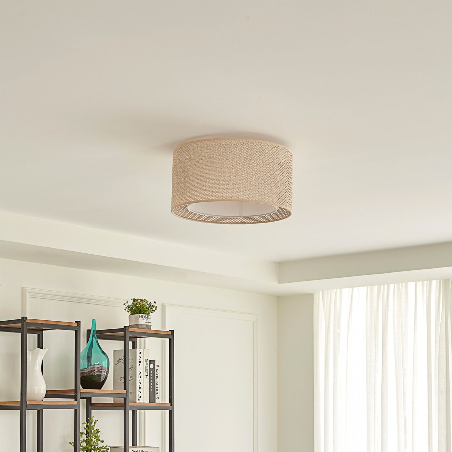 Lampes D'Interieur Lindby | Lindby Soula Plafonnier Tissu O 40 Cm Bois Clair