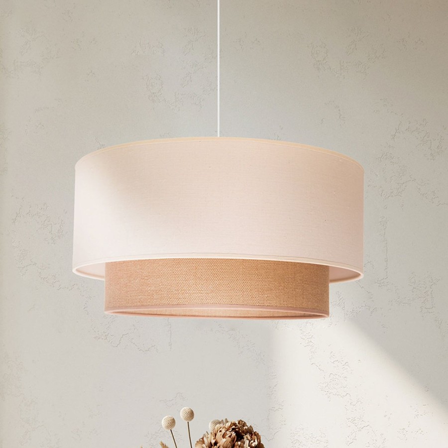 Lampes D'Interieur Euluna | Euluna Boho Suspension Double Ecru/Jute Brune Ecru, Jute