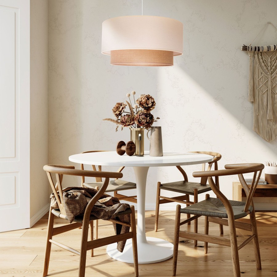 Lampes D'Interieur Euluna | Euluna Boho Suspension Double Ecru/Jute Brune Ecru, Jute