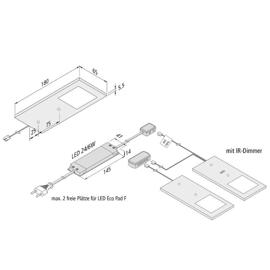 Lampes D'Interieur Hera | Lampe Sous Meuble Led Eco-Pad F Par 2, 3000K Alu Aluminium