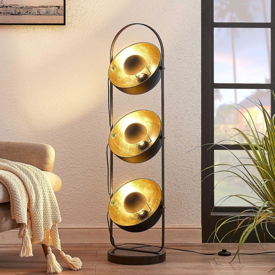 Lampes D'Interieur Lindby | Lampadaire Muriel A 3 Lampes, Noir/Or Noir, Dore