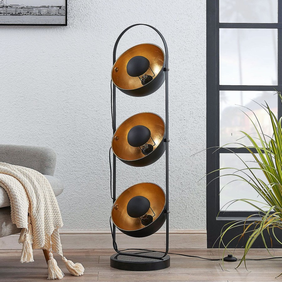 Lampes D'Interieur Lindby | Lampadaire Muriel A 3 Lampes, Noir/Or Noir, Dore