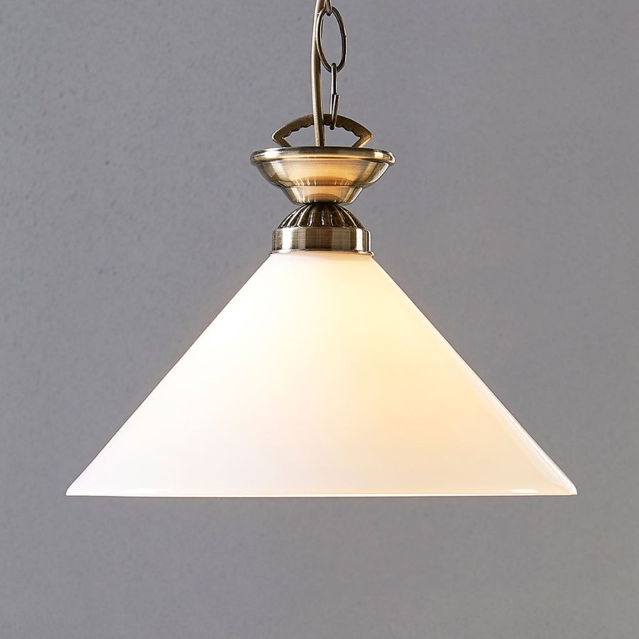 Lampes D'Interieur Lindby | Suspension En Verre Otis, Laiton Ancien Blanc Opale Brillant, Laiton Ancien