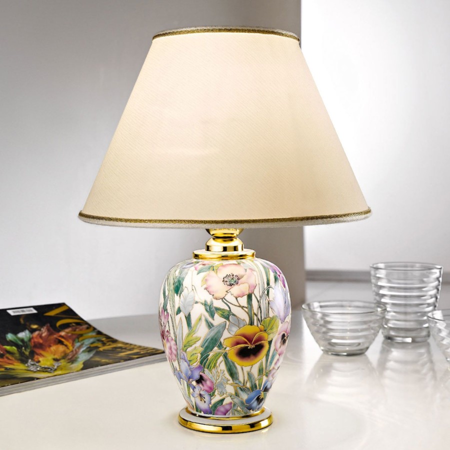 Lampes D'Interieur austrolux | Lampe A Poser Giardino Panse Floral, O 25 Cm Ivoire, Dore, Multicolore