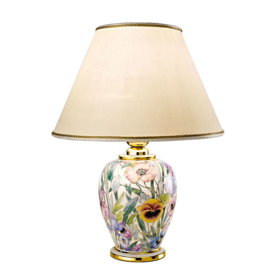Lampes D'Interieur austrolux | Lampe A Poser Giardino Panse Floral, O 25 Cm Ivoire, Dore, Multicolore